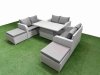 Fimous 8 Seater PE Wicker Rattan Furniture Sofa Sets with Adjustable Lifting Dining or Coffee Table 2 Seater Love Sofa 2 Big Footstool Light Grey