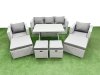 Fimous 8 Pieces Outdoor PE Rattan Sofa Armchair Set Patio Garden Furniture Sets with Cushions 4 Stools Light Grey