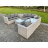 Fimous Light Grey Outdoor PE Rattan Garden Furniture Set Wicker Sofa Set Square Coffee Table 2 Armchair Side Table