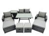 Fimous 8 Seater Wicker PE Rattan Furniture Outdoor Dining Table Double Seat Sofa Side Table 4 Stools Set Dark Grey Mixed