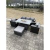 Fimous Outdoor PE Rattan Garden Furniture Gas Fire Pit Dining Table Armchairs With Big Footstool Dark Grey Mixed