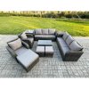 Fimous Rattan Outdoor Garden Furniture Sofa Set Patio Table & Chairs Set with 3 Seater Sofa Reclining Chair 3 Footstools 3 Seater Sofa 2 Side Tables Dark Grey Mixed