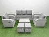 Fimous PE Rattan Garden Furniture Set Reclining Chair Sofa Lounge Sofa Set Oblong Coffee Table 2 Side Table 2 Small Stools Light Grey