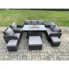 Fimous 10 Seater PE Wicker Outdoor Rattan Garden Furniture Set Propane Gas Fire Pit Table and Sofa Chair set with 3 Footstools Side Table