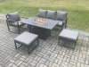 Fimous Aluminium 5 Pieces Garden Furniture Sofa Set with Cushions Gas Fire Pit Dining Table Set with 2 Big Footstools Dark Grey