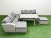 Fimous Outdoor Garden Furniture Sets 8 Seater Wicker Rattan Furniture Sofa Sets with Rectangular Dining Table high Back Lounge Sofa 2 Big Footstool Side Table Light Grey