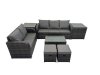 Fimous Outdoor Love Sofa 3 Seater Sofa Coffee Table Set Garden Rattan Furniture Set 7 Seater with 2 Small Stools 2 Side Tables Dark Grey