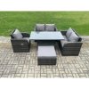 Fimous Wicker PE Rattan Furniture Garden Dining Set Outdoor Height Adjustable Rising lifting Table Love Sofa With Reclining Chair Big Footstool