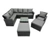 Fimous 9 Seat Poly Rattan Outdoor Patio Coffee Table Corner Sofa Set with 2 Big Stool Chair for Garden Backyard Dark Grey Mixed