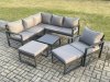 Fimous Outdoor Garden Furniture Set Aluminium Lounge Sofa Square Coffee Table Sets with Chair 2 Big Footstools Indoor Conservatory Set Dark Grey