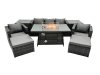 Fimous Rattan Garden Furniture Firepit Dining Set 7 Seater Lounge Sofa Table Set with 2 Side table 2 big Footstool