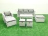 Fimous Rattan Garden Furniture Set Outdoor Lounger Sofa with Coffee Table 4 Footstools Light Grey Mixed