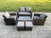 Fimous 6 Seater Outdoor Lounge Sofa Set Wicker PE Rattan Garden Furniture Set with Rectangular Coffee Table Double Seat Sofa 2 Small Footstools Dark Grey Mixed