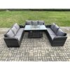 Fimous Rattan Garden Furniture Set with Fire Pit Table 4 Pieces Outdoor Lounge Sofa Set Dark Grey Mixed