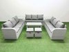 Fimous PE Rattan Lounge Sofa Set 11 Seater Outdoor Garden Furniture Set with Oblong Coffee Table 3 Seater Sofa 2 Stools 2 Side Table Light Grey