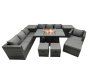 Fimous Rattan Garden Furniture Firepit Dining Set 10 Seater Lounge Sofa Table Set with 2 side table 3 Footstool