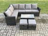 Fimous 8 Seater Outdoor Furniture Garden Dining Set Rattan Corner Sofa Set with Rectangular Coffee Table 2 Small Footstools Dark Grey Mixed