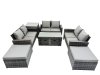 Fimous Outdoor Love Sofa Set 10 Seat Rattan Garden Furniture Set with Oblong Coffee Table 4 Stools Side Table Dark Grey Mixed