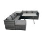Fimous Rattan Dining Table Sofa Set with Side Table 2 Big Footstools Outdoor Garden Furniture Set Dark Grey Mixed