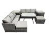 Fimous Garden Rattan Outdoor Furniture Set 8 Seater with 3 Seater Sofa 2 Side Table 2 Big Stools Dark Grey