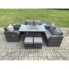 Fimous Outdoor Sofa Rattan Garden Furniture Set Patio Gas Fire Pit Dining Table and Reclining Chair set with 2 Side Tables 2 Small Footstools Dark Grey Mixed