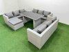 Fimous Patio Outdoor Garden Furniture Sets with Black Glass Top Dining Table 3 Seater Sofa Side Table Big Stool Light Grey