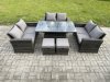 Fimous Wicker PE Rattan Garden Furniture Set Height Adjustable Rising Lifting Table Sofa Dining Set with Double Seat Sofa 2 Small Footstools Dark Grey Mixed