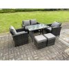Fimous 6 Seater Outdoor Dark Grey Mixed High Back Rattan Sofa Dining Table Set Garden Furniture 2 Stools