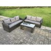 Fimous Dark Grey PE Wicker High Back Rattan Garden Furniture Set Lounge Sofa 3 Seater Sofa Set Outdoor Rectangular Coffee Table 6 Seater