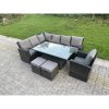 Fimous High Back Rattan Garden Furniture Corner Sofa Sets Adjustable Rising Table Dark Mixed Grey 9 seater left corner