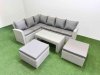Fimous Rattan Garden Furniture Set Outdoor 8 Seater Corner Sofa Sets with Oblong Coffee Table 2 Big Footstools Light Grey Mixed