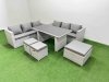 Fimous Rattan Garden Furniture Dining Set 9-seater Patio Rectangular Table Sofa Set with 3 Stools Light Grey