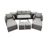 Fimous Garden Rattan Outdoor Furniture Set 9 Seater with 3 Seater Sofa 2 Side Table 2 Big Stool 2 Small Stools Dark Grey