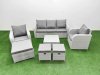 Fimous PE Rattan Garden Furniture Set Reclining Chair Sofa Lounge Sofa Set Square Coffee Table 3 Stools Light Grey