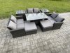 Fimous Wicker PE Rattan Garden Furniture Set Height Adjustable Rising Lifting Table Sofa Dining Set with Double Seat Sofa 2 Big Footstool 2 Side Tables Dark Grey Mixed