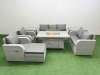 Fimous PE Rattan Garden Furniture Set Reclining Chair Sofa Double Love Seat 2 Seater Sofa Lounge Set Firepit Dining Table Big Footstool 2 Side Table Light Grey