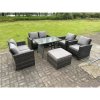Fimous 7 Seater Outdoor Dark Grey Mixed High Back Rattan Sofa Dining Table Set Garden Furniture Love Sofa Arm Chair