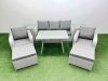 Fimous Reclining Chair 3 Seat Sofa Set Garden Furniture Set with Rectangular Dining Table 2 Side Tables 2 Big Footstools Light Grey