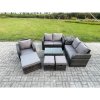 Fimous High Back Rattan Garden Furniture Set with Loveseat Sofa Rectangular Coffee Table 3 Footstools Side Table Indoor Outdoor Patio Lounge Sofa Set Dark Grey Mixed