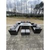 Fimous 10 Seater?Outdoor Lounge Rattan Sofa Set Garden Furniture Gas Firepit Set Dining Table With Chair Coffee Table Stools Dark Grey Mixed