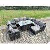 Fimous Wicker Rattan Garden Furniture Set Gas Fire Pit Dining Table Indoor Outdoor with 2 Side Tables Chair Loveseat Sofa Big Footstool