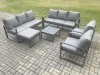 Fimous Aluminium Patio Outdoor Garden Furniture Lounge Sofa Set with Square Coffee Table 2 Chairs Big Footstool Dark Grey