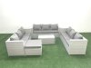 Fimous Rattan Garden Outdoor Furniture Set 10 Seater Garden Sofa Coffee Table Set with Big Footstool Light Grey Mixed