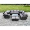 Fimous Outdoor Garden Furniture Sets 8 Pieces Wicker Rattan Furniture Sofa Sets with Rectangular Coffee Table Loveseat Sofa 2 Small Footstools 2 Side Tables