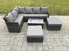 Fimous 8 Seater Rattan Lounge Corner Sofa Set Wicker PE Outdoor Garden Furniture Set with Coffee Table 2 Big Fotstools Dark Grey Mixed