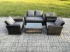 Fimous Outdoor Lounge Sofa Set Wicker PE Rattan Garden Furniture Set with Rectangular Coffee Table Double Seat Sofa Side Table Dark Grey Mixed