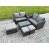 Fimous 7 Seater Garden Furniture Set Rattan Outdoor Lounge Sofa Chair With Tempered Glass Table 3 Footstools Dark Grey Mixed