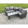 Fimous High Back Rattan Garden Furniture Set with Loveseat Sofa Rectangular Coffee Table Indoor Outdoor Patio Lounge Sofa Set Dark Grey Mixed