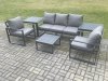 Fimous Aluminium Outdoor Garden Furniture Set Lounge Sofa 2 PC Chairs Square Coffee Table Sets with 2 Side Tables Dark Grey