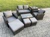Fimous 7 Seater Outdoor Lounge Sofa Set Wicker PE Rattan Garden Furniture Set with Rectangular Coffee Table Double Seat Sofa 3 Footstools Side Table Dark Grey Mixed